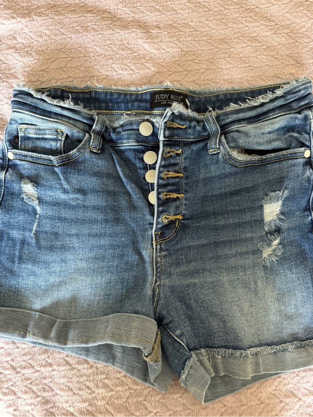 Judy Blue Medium Wash Distressed Denim Shorts
